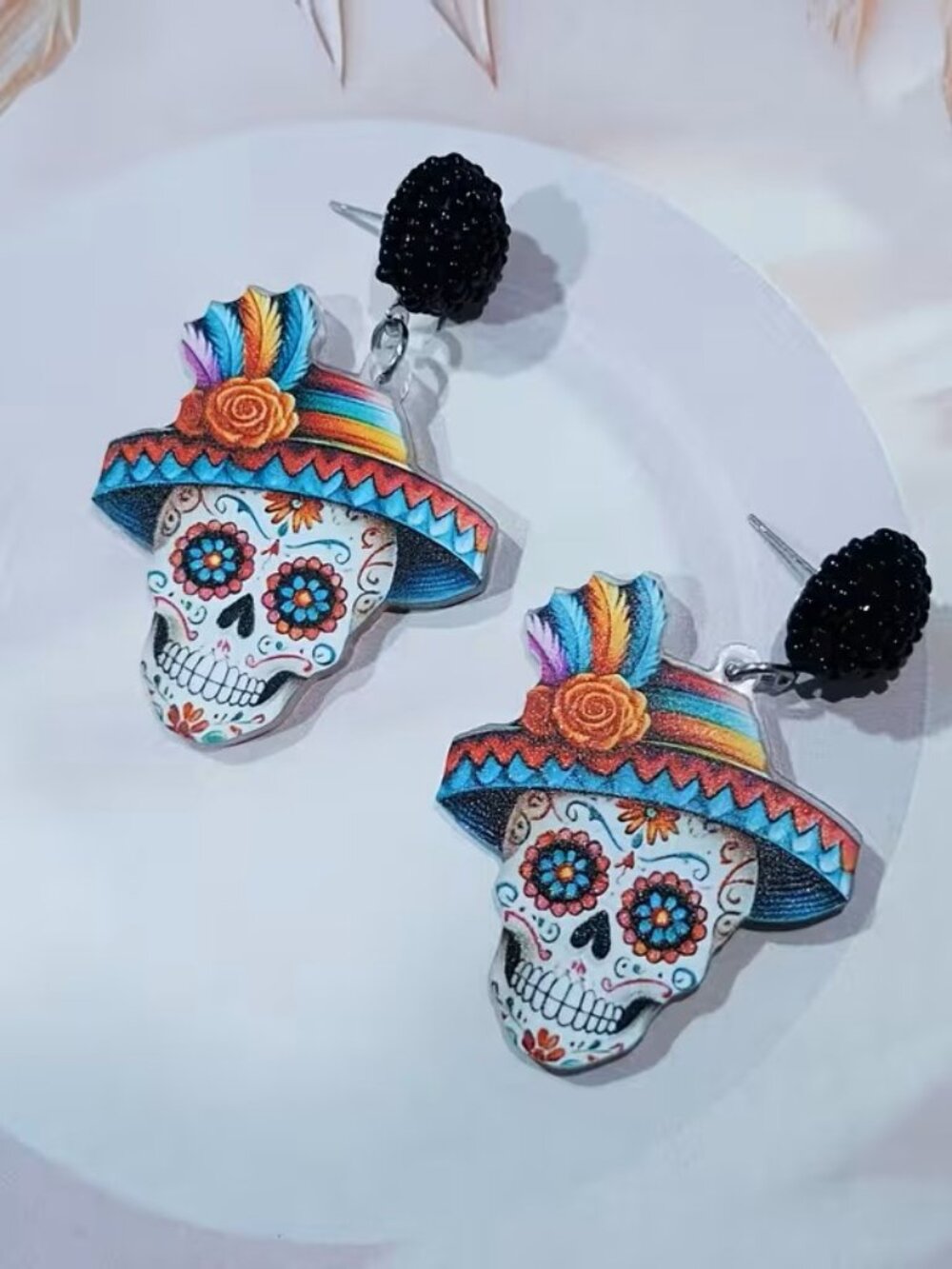 Black OR Pink Day of the Dead Dia De Los Muertos Sugar Skull Earrings Z2
